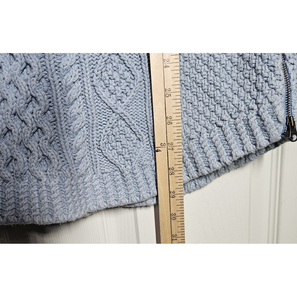 LL Bean Signature Fisherman Tunic Sweater L Chunky Cable Knit Ice Blue Lagenlook - Picture 6 of 9